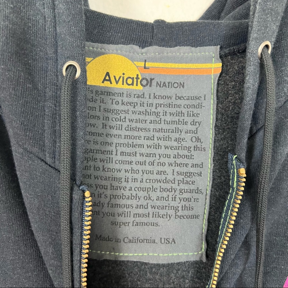 Aviator Nation Black Zip Hoodie with Pink-to-Blue Lightning Bolt - Picture 5 of 8